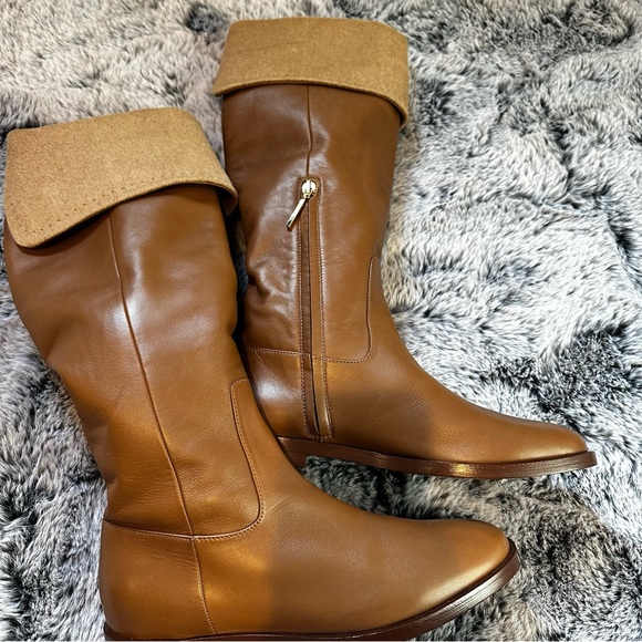 SOLD! Retail$1,185 MAX MARA Brigg Fold-over Leather Brown Boots. Sz:EU39/US8.5 - Picture 9 of 16
